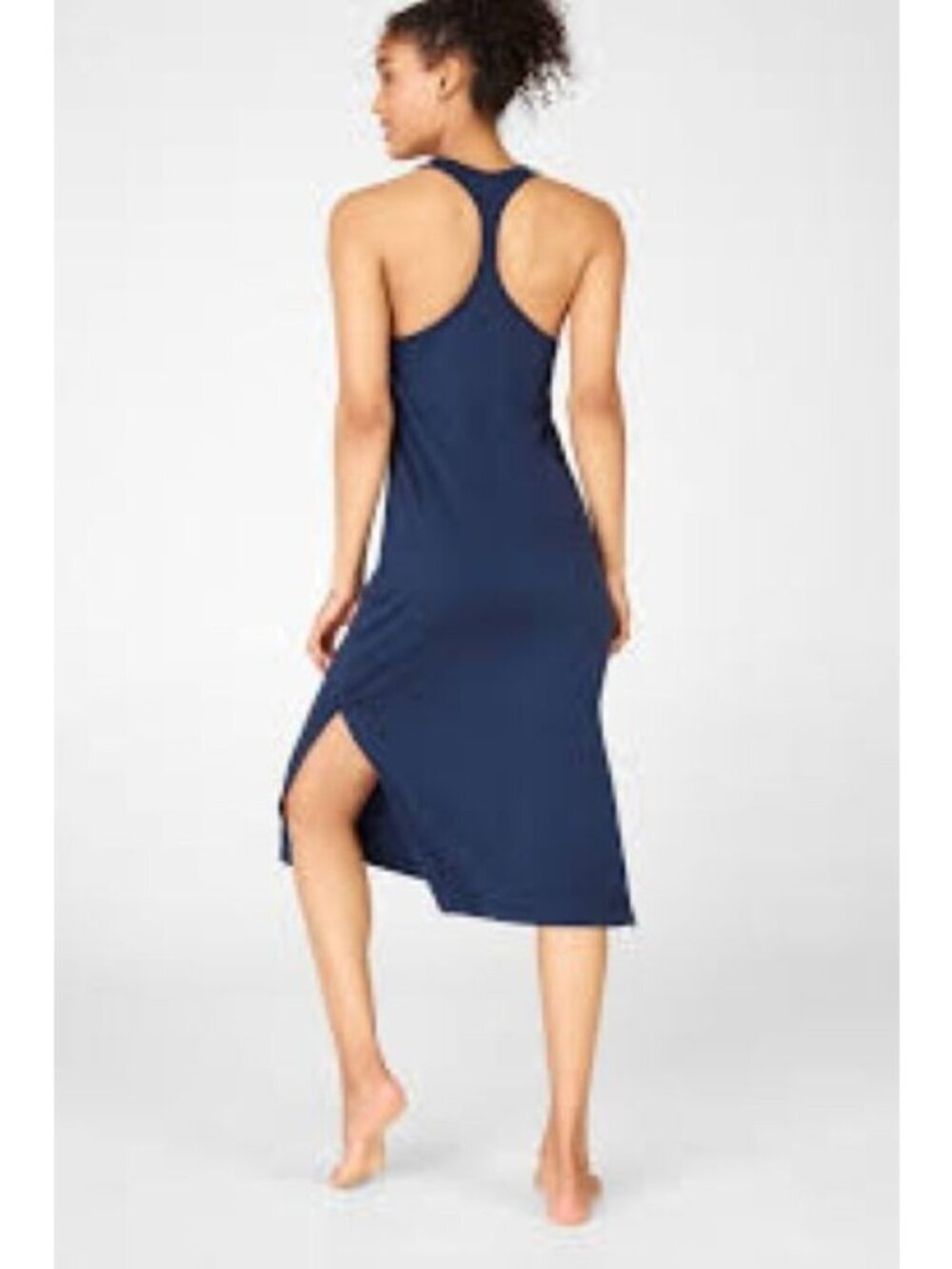 Fabletics Cacey Racerback Midi Dress with Side Slit in Navy Blue Size Small S